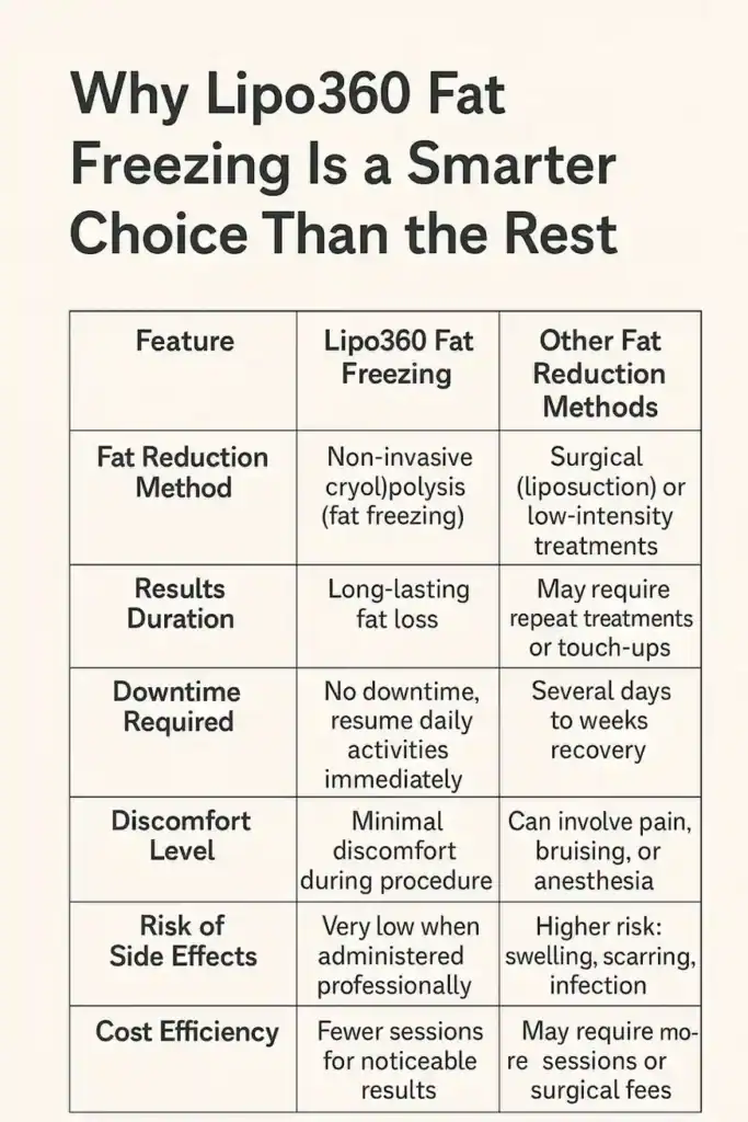 Is it possible to permanently freeze fat cells? 2 Table showing benefits of fat freezing to remove fat cells Ayr from Lipo 360
