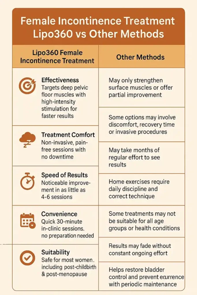 Comprehensive Guide To Female Incontinence Treatment Options 1 Table showing benefits of incontinence treatment Ayr